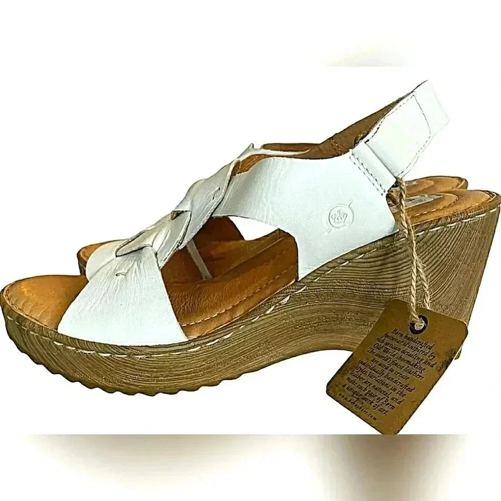 Boho Casual Born 11 White Leather Wedge Comfortable Adjustable New